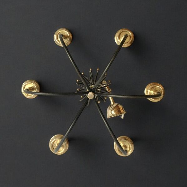 Lustre 6 feux vintage en métal noir et laiton