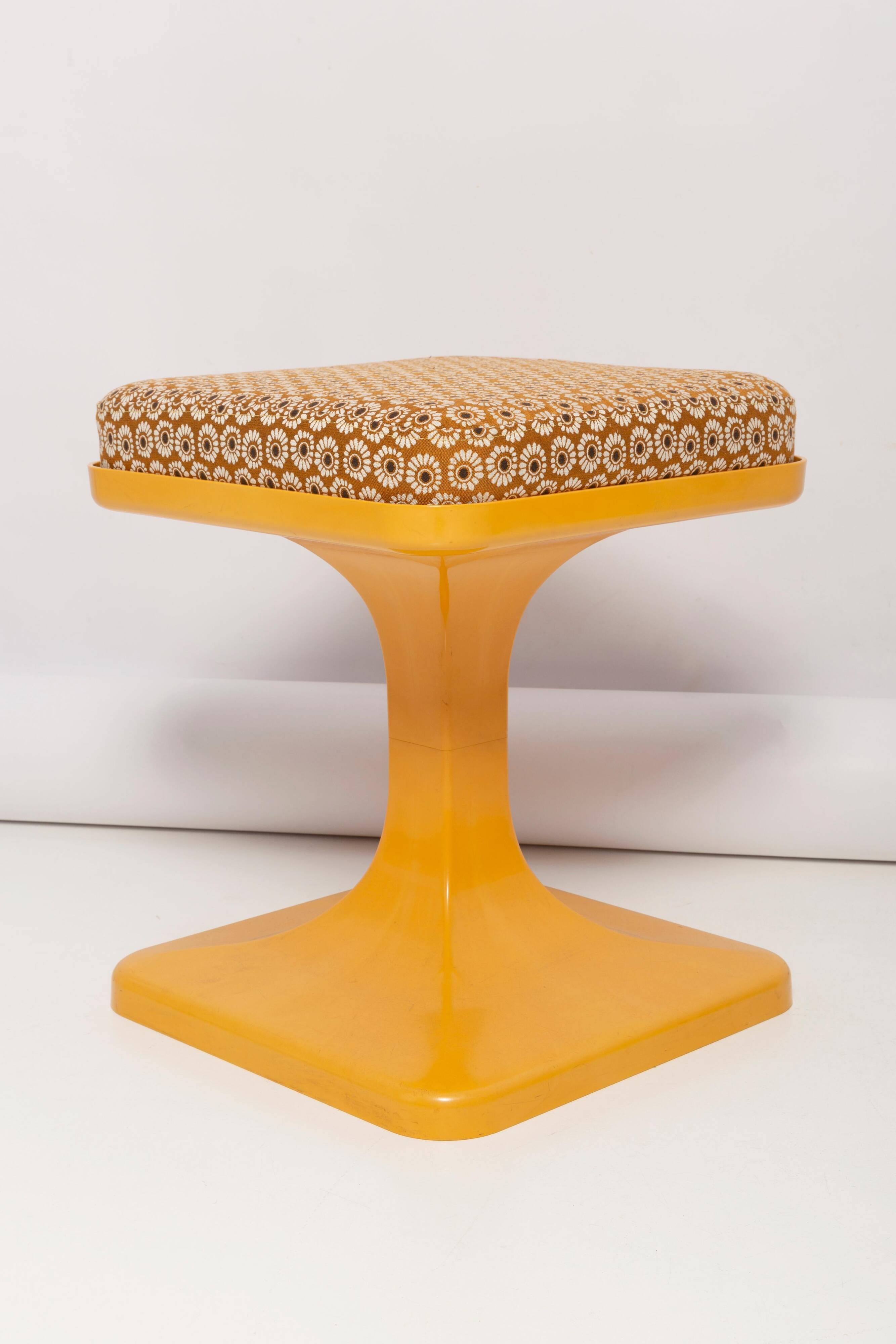 Mid-century mustard yellow floral stool, Poland, 1970s