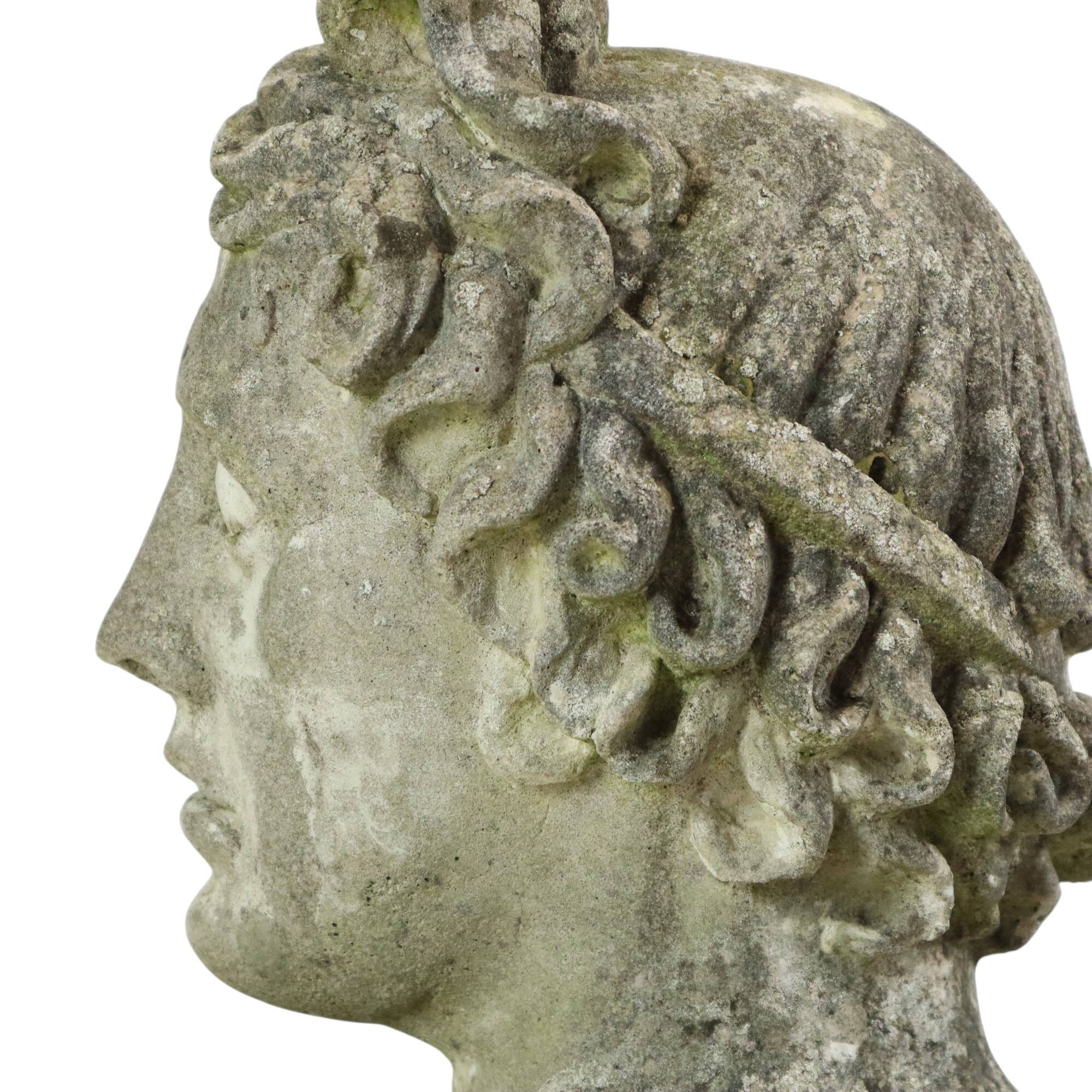 Beautiful Weathered Apollo Bust Garden Statue Cast Stone 65cm