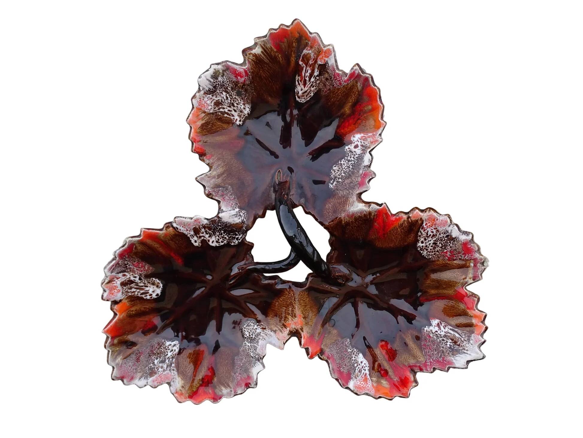 Trio de plats vintage français en céramique Vallauris en forme de feuille