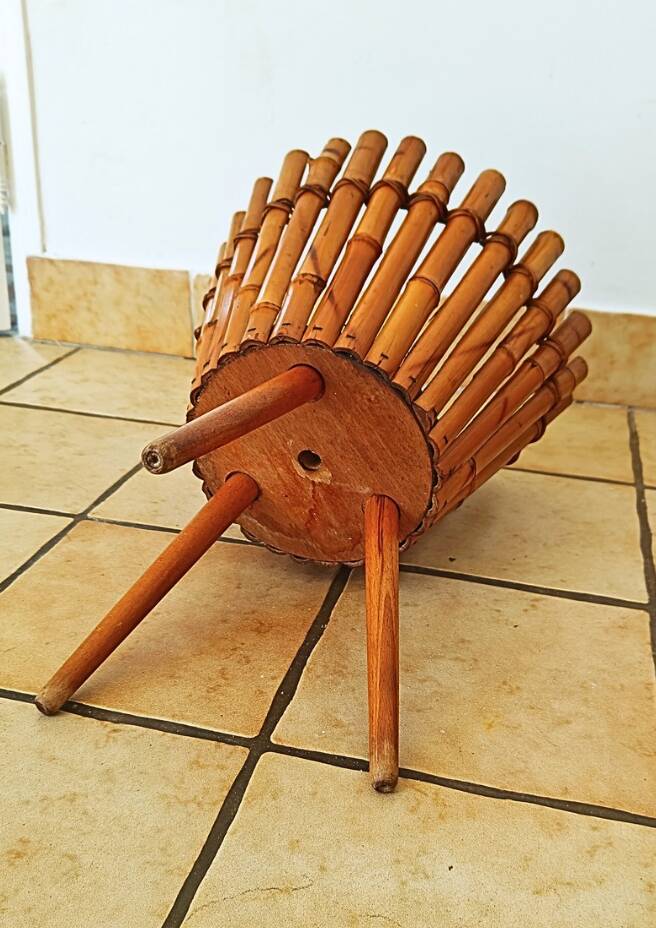 Bamboo Cache Pot on Vintage Stand