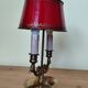 bronze and brass 2-bulb bouillotte lamp, red desk lamp
