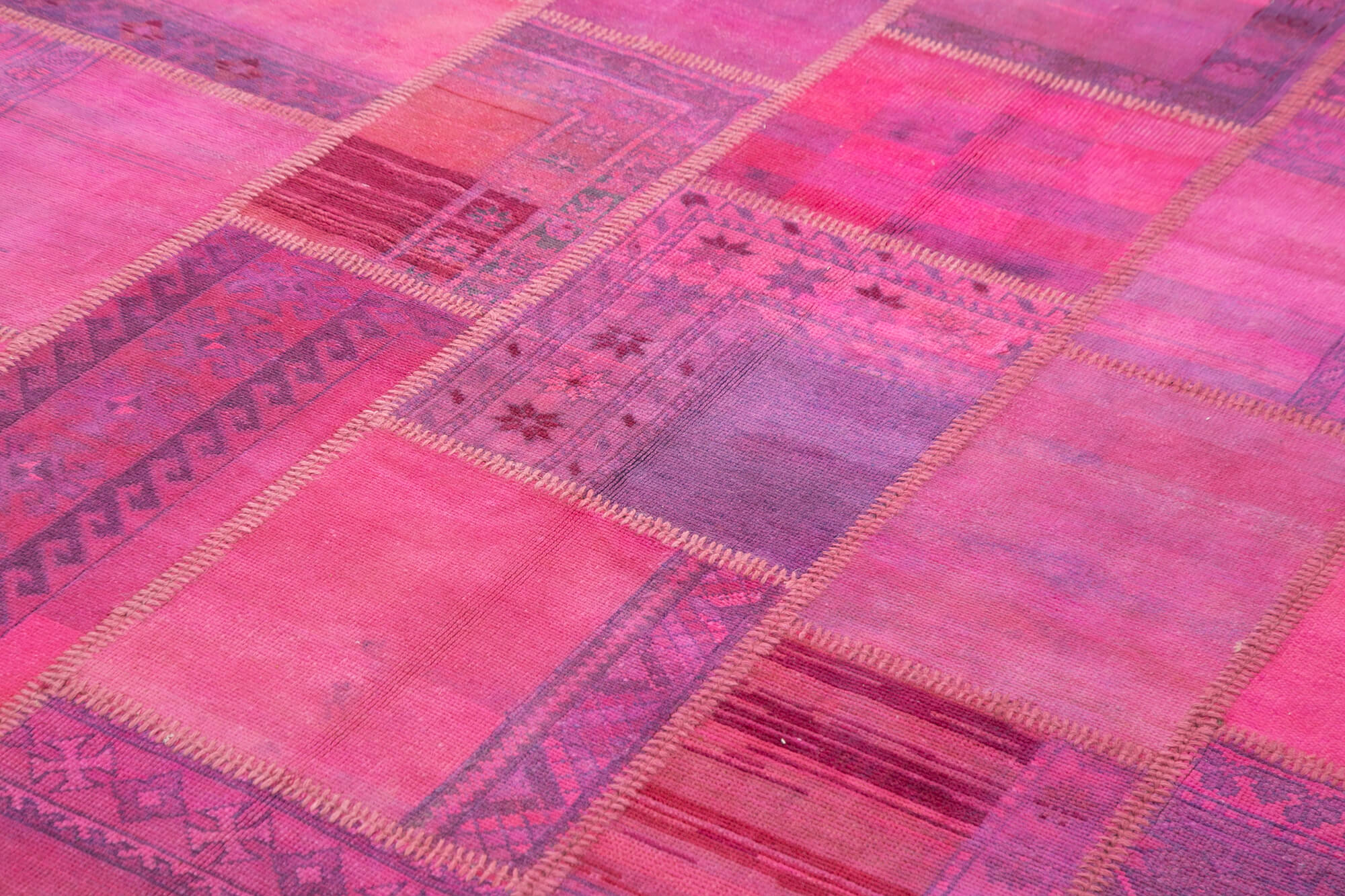 Hand-Knotted Oriental Vintage 207 cm x 304 cm Pink Patchwork Carpet