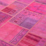 Hand-Knotted Oriental Vintage 207 cm x 304 cm Pink Patchwork Carpet