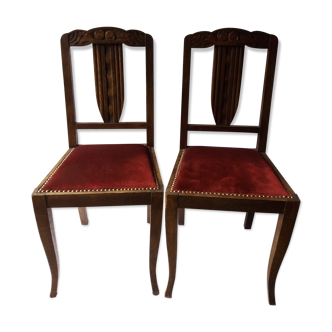 Lot de deux chaises chêne velours rouge