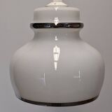 Suspension in white opaline with chrome trim, France circa 1970.