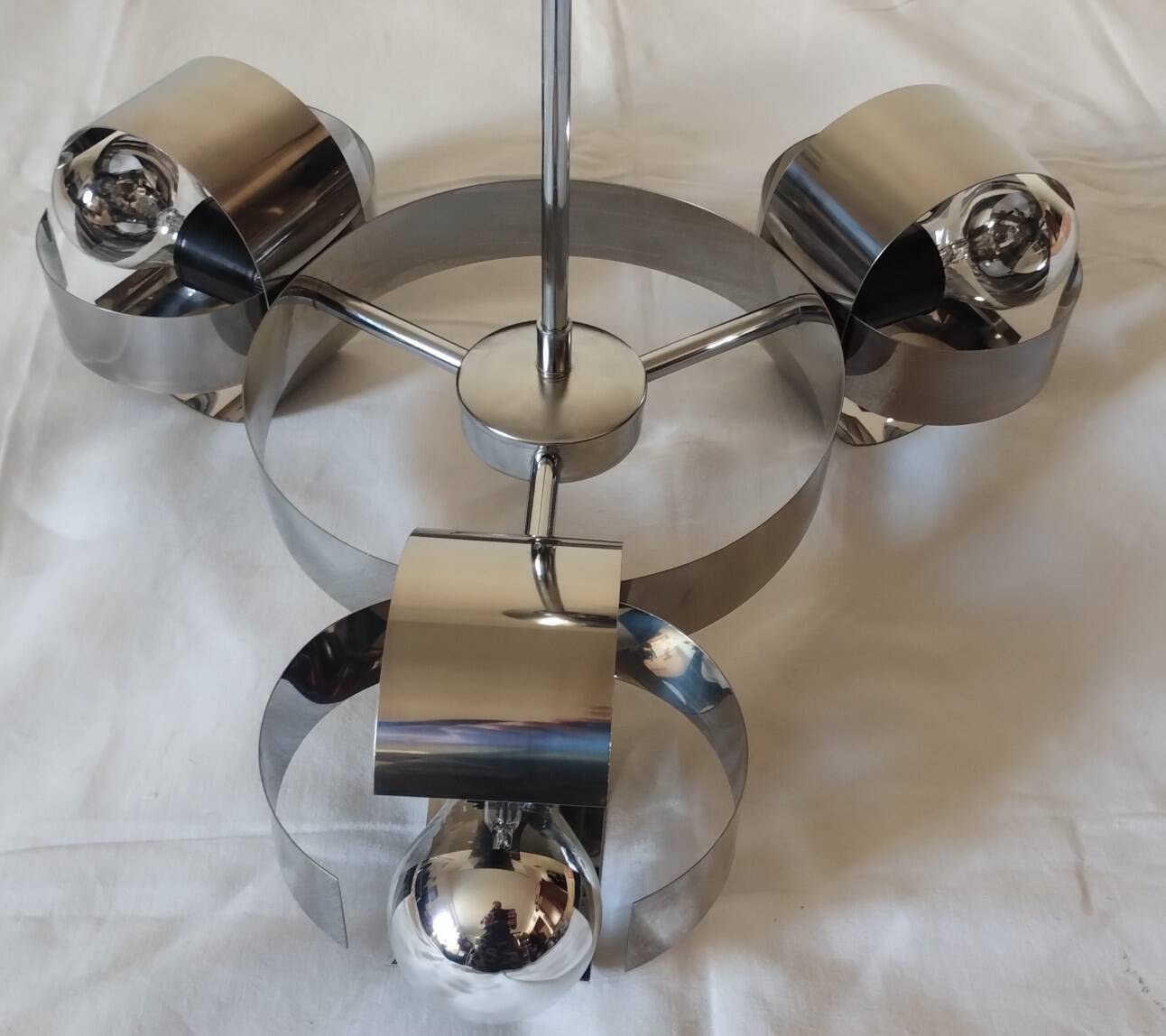 Space Age 3-light chandelier in chrome metal, 1970s