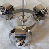 Space Age 3-light chandelier in chrome metal, 1970s
