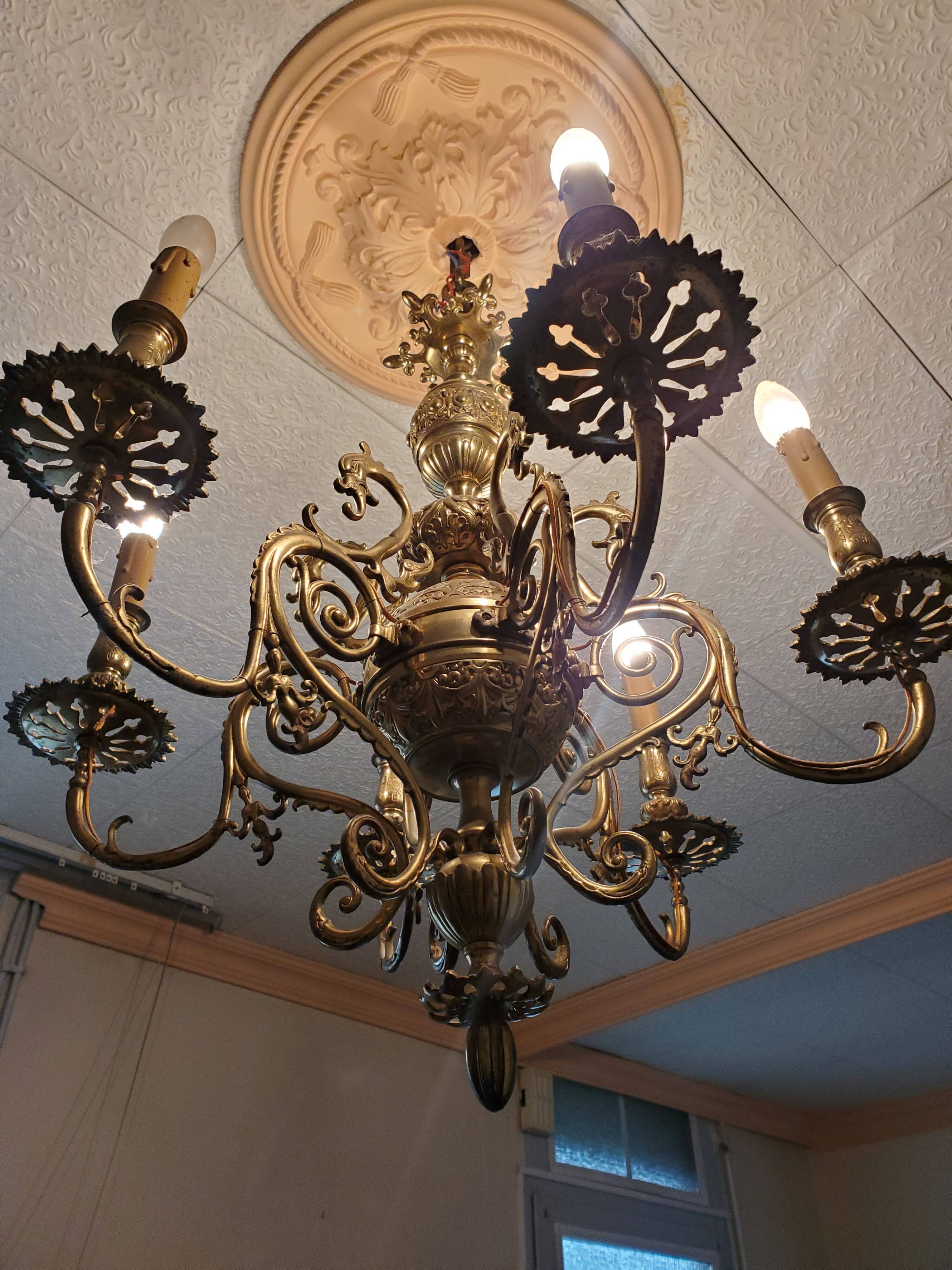 Gilded bronze chandelier 6 lights XIX th