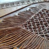 Antique carved wooden tray with openwork handles and edges