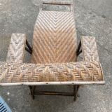 Chaise longue rotin bois ancienne