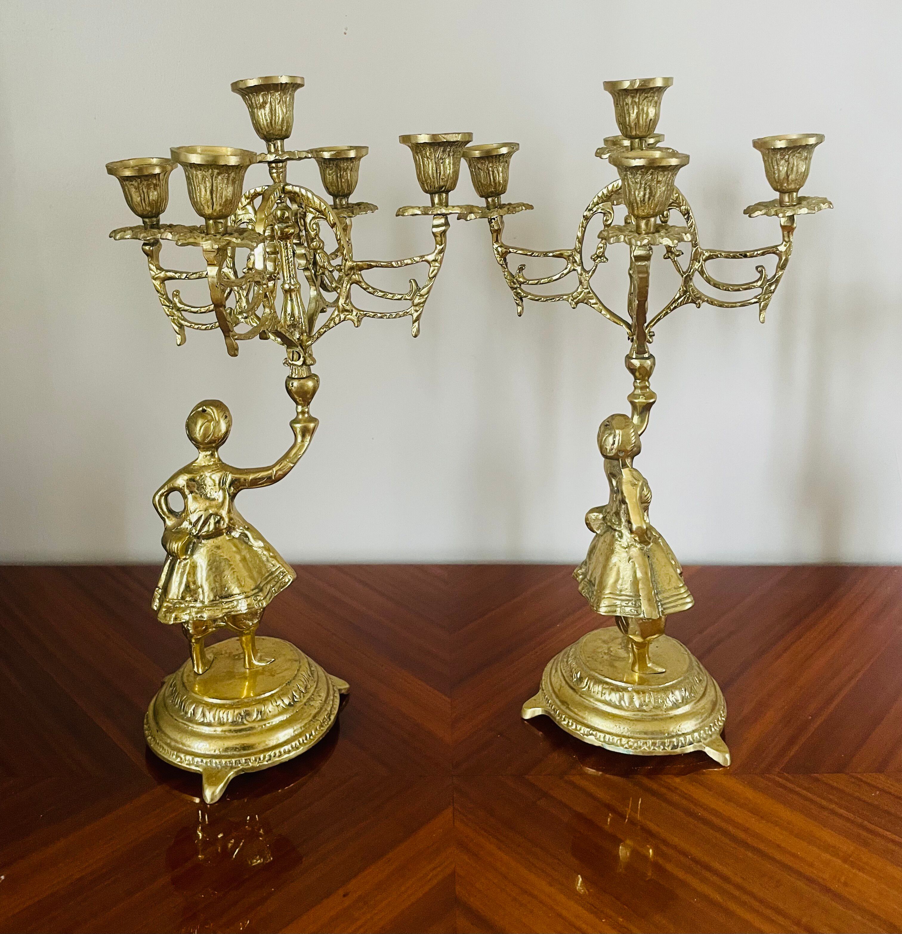 Pair of candelabra Candle holders Antique in gilded bronze style
