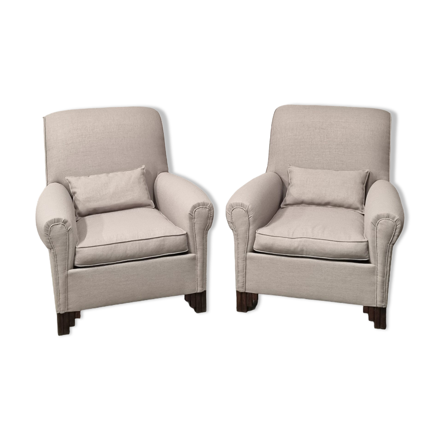 Pair of club armchairs in art deco grey fabric