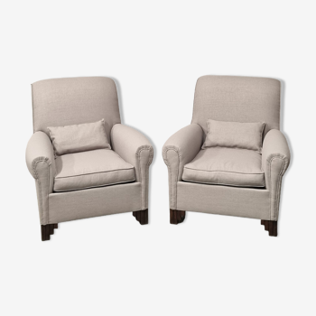 Pair of club armchairs in art deco grey fabric