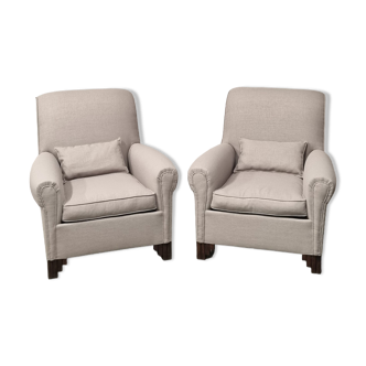 Paire de fauteuils club en tissu gris art déco