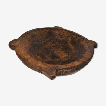 Old raw wood flat bowl