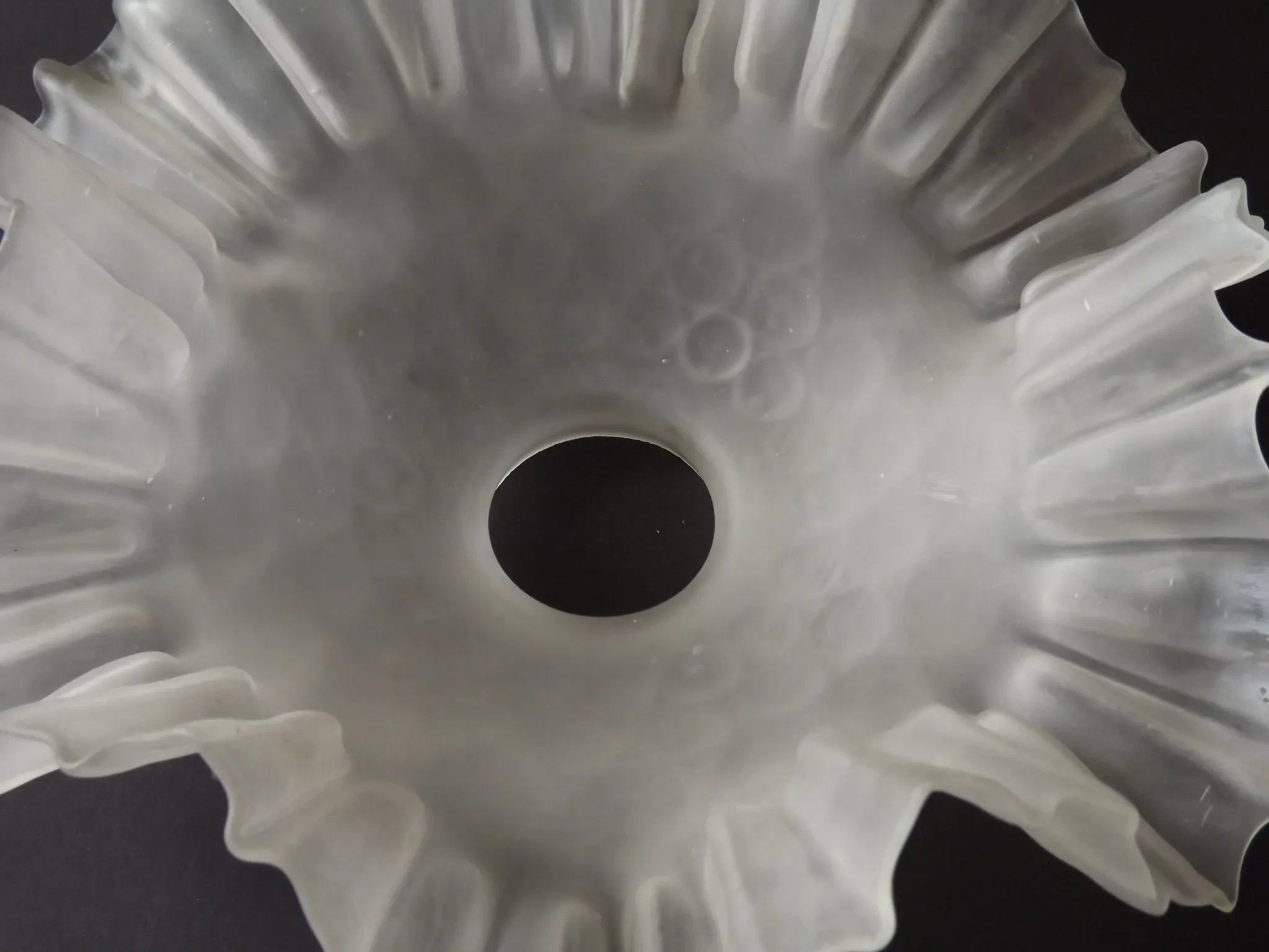 French Vintage 1930s Patterned White Frilled Glass Shade - Art Deco Lightin