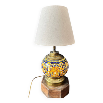 Gien lamp – blue earthenware and brass – early 20th century