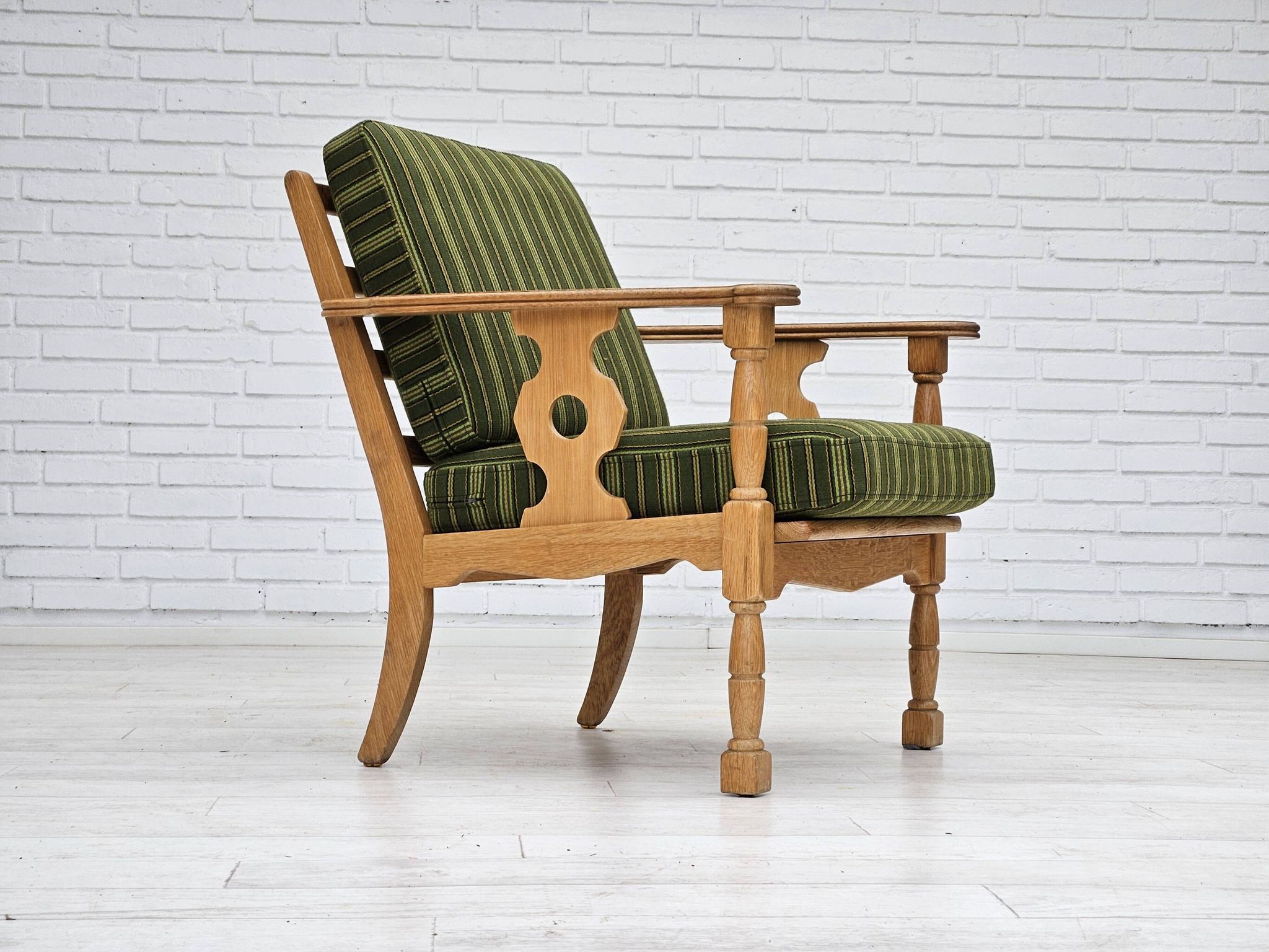 1970s, Danish design, oak wood armchair in furniture wool, original condition.