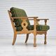 Fauteuil en bois de chêne en laine d'ameublement, état d'origine.