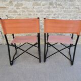Pair of folding armchairs in metal and fabric 60s