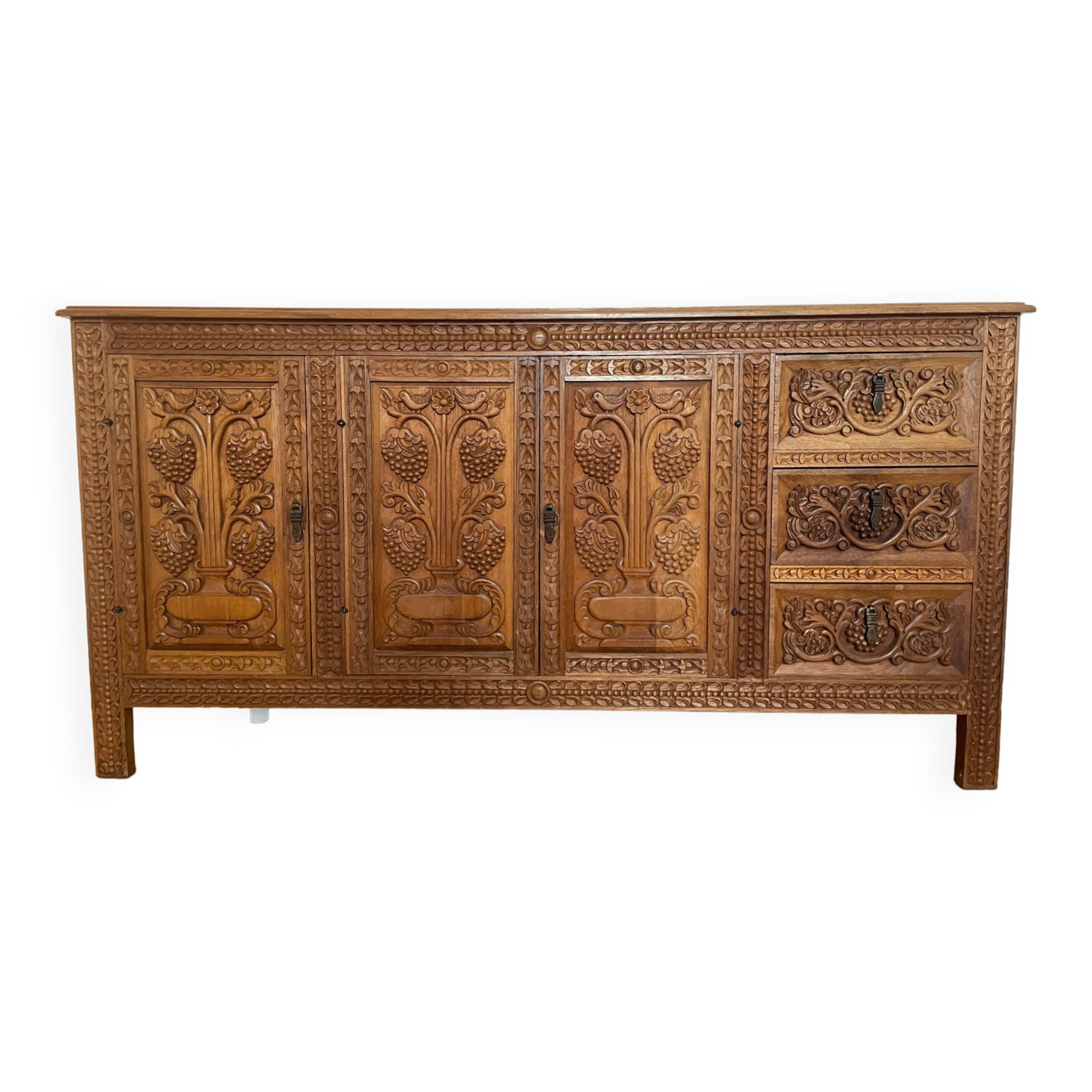 Buffet sculpté à la main, Pérou, bois intégral