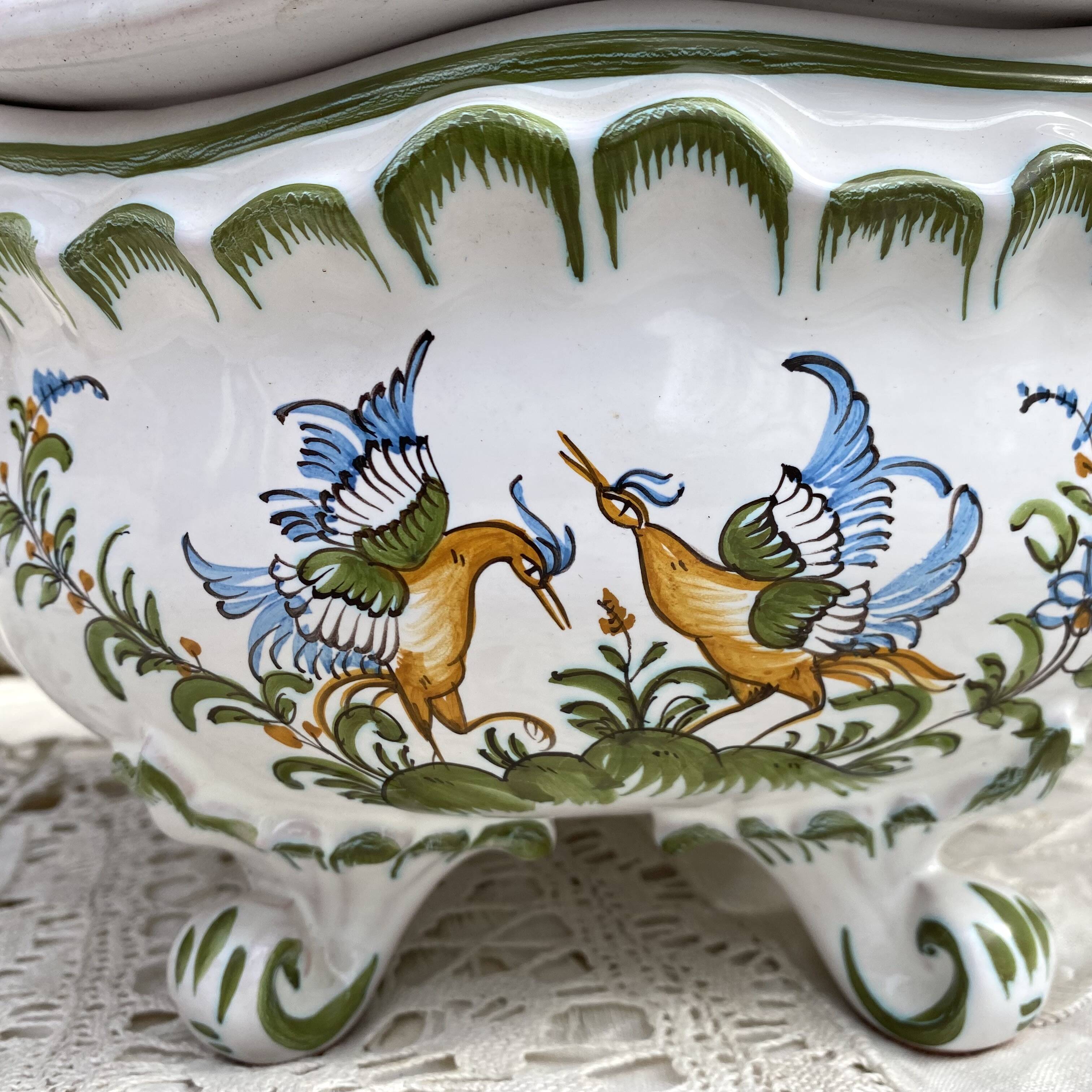 Hand-decorated earthenware soup tureen, Lallier Pottery