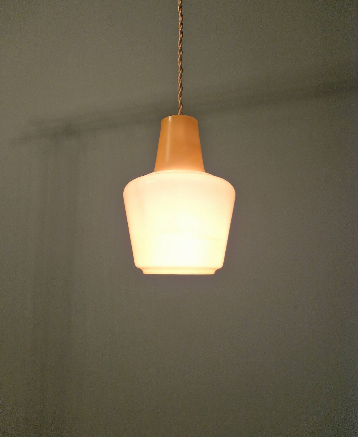 Scandinavian honey-colored opaline pendant light, 1960s