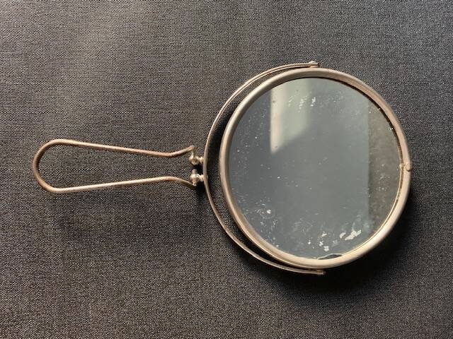 Small old barber's mirror, round, 2 sides, 1930