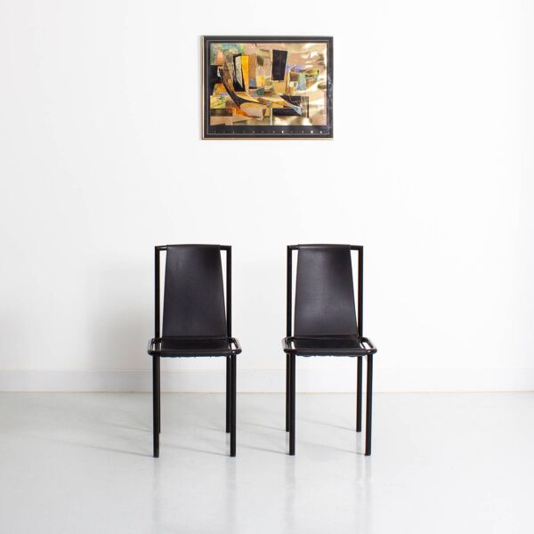 Lot de 2 chaises vintage en métal et simili cuir noir