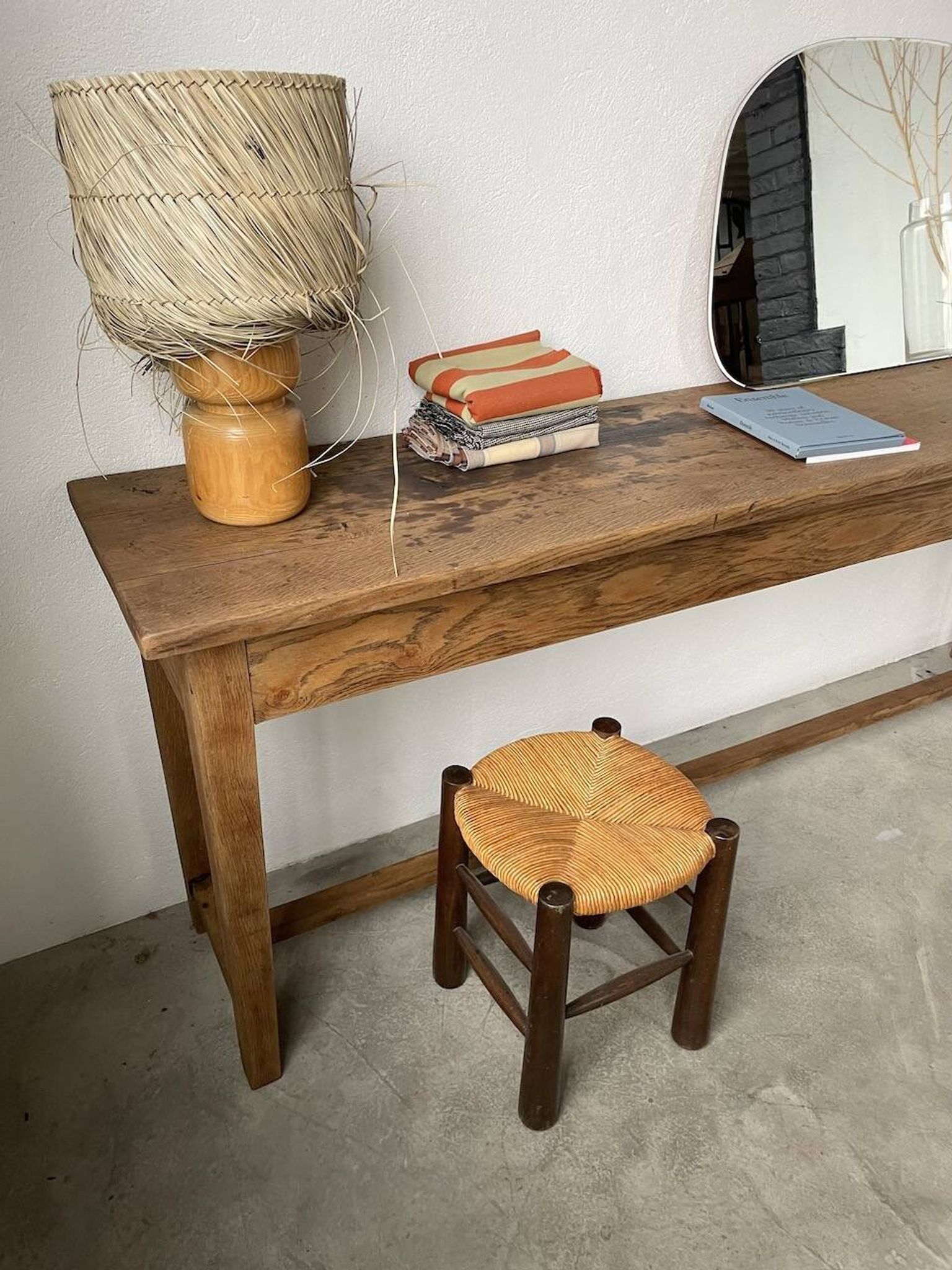 Lampe années 50 bois et paille