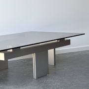 Large modernist coffee table in aluminium and smoked glass, 1970.