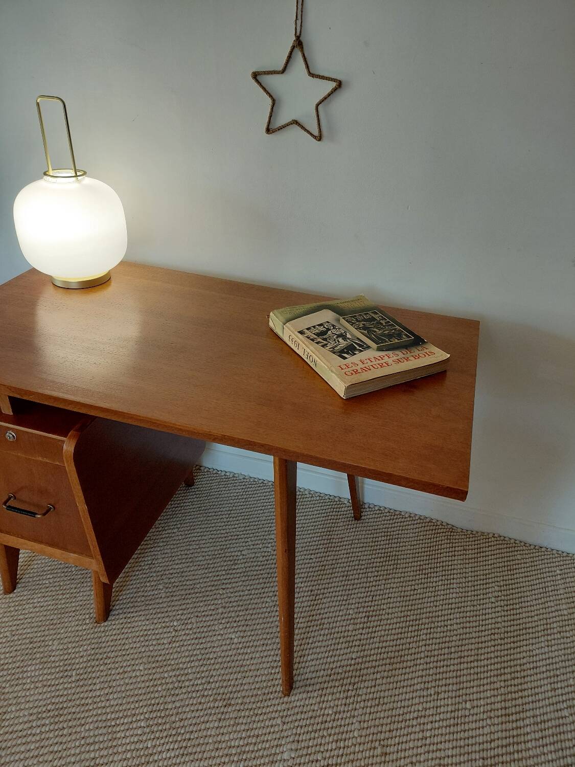 Vintage Scandinavian desk with a floating top and splayed legs - 1960.