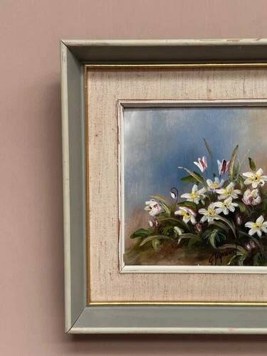 Mid-Century Oil on Panel “Flowers” by G. Sigrand, Vintage & Framed 24 × 24 cm