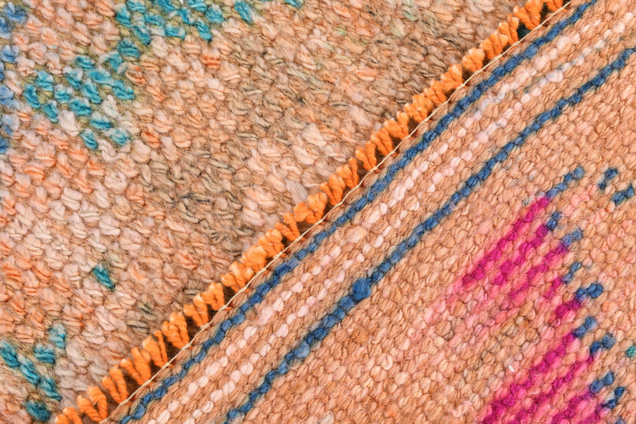 2x12 Rug For Kitchen Orange Herki Vintage Runner Rug, 73x369Cm