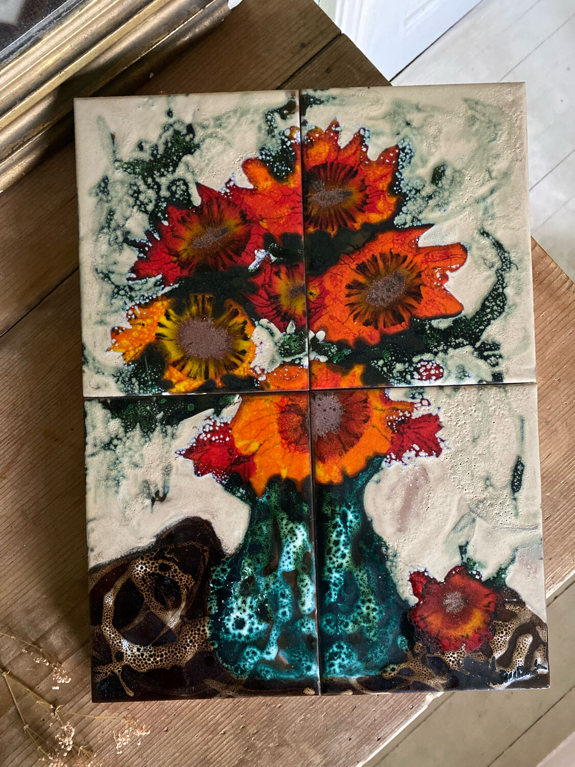Carreaux en céramique bouquet Vallauris 1970