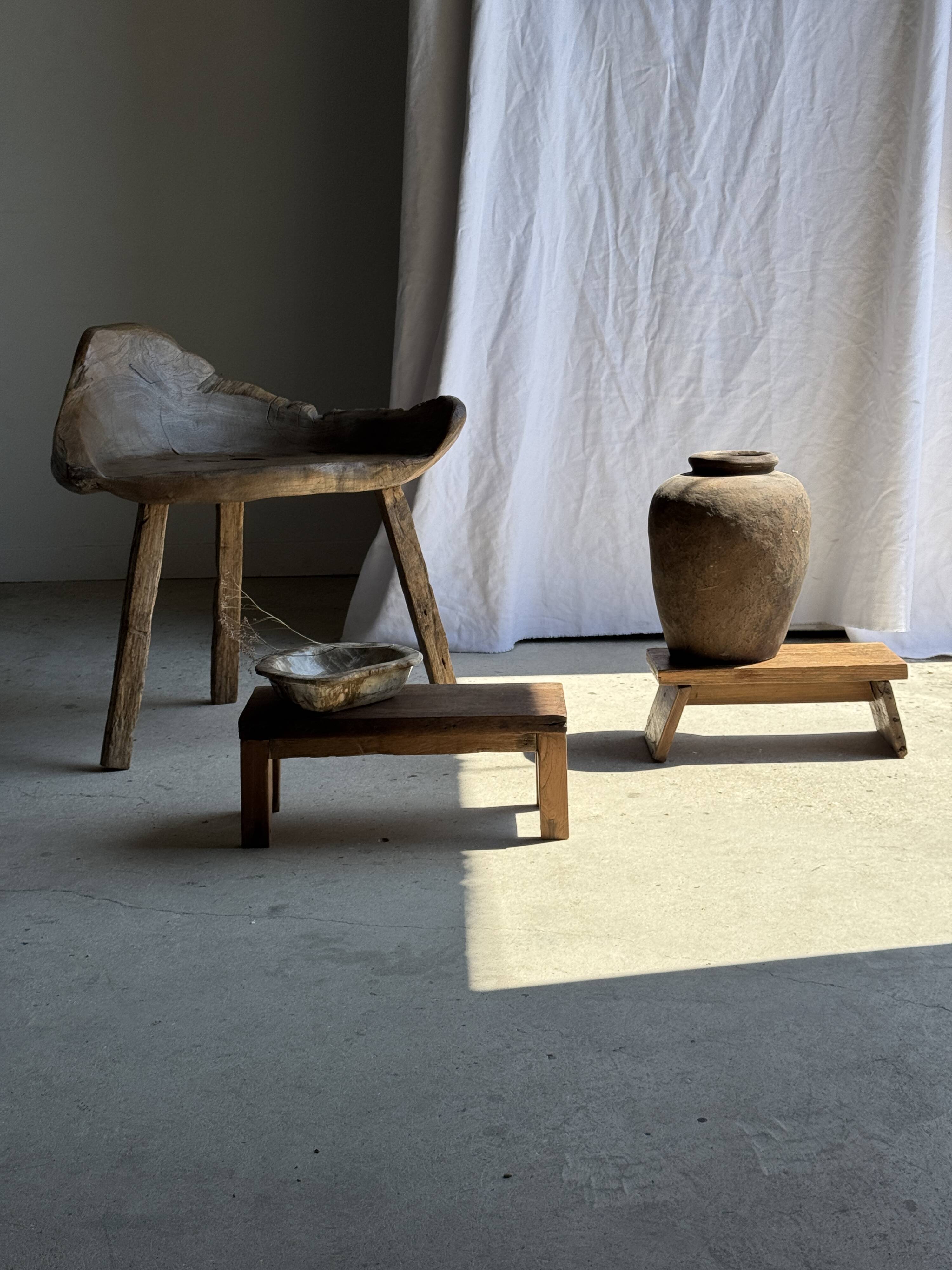 Small low bench in old teak from Indonesia H16 L39