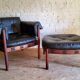 Armchair with vintage ottoman in black leather by Sven Ellekaer for Coja, 1970