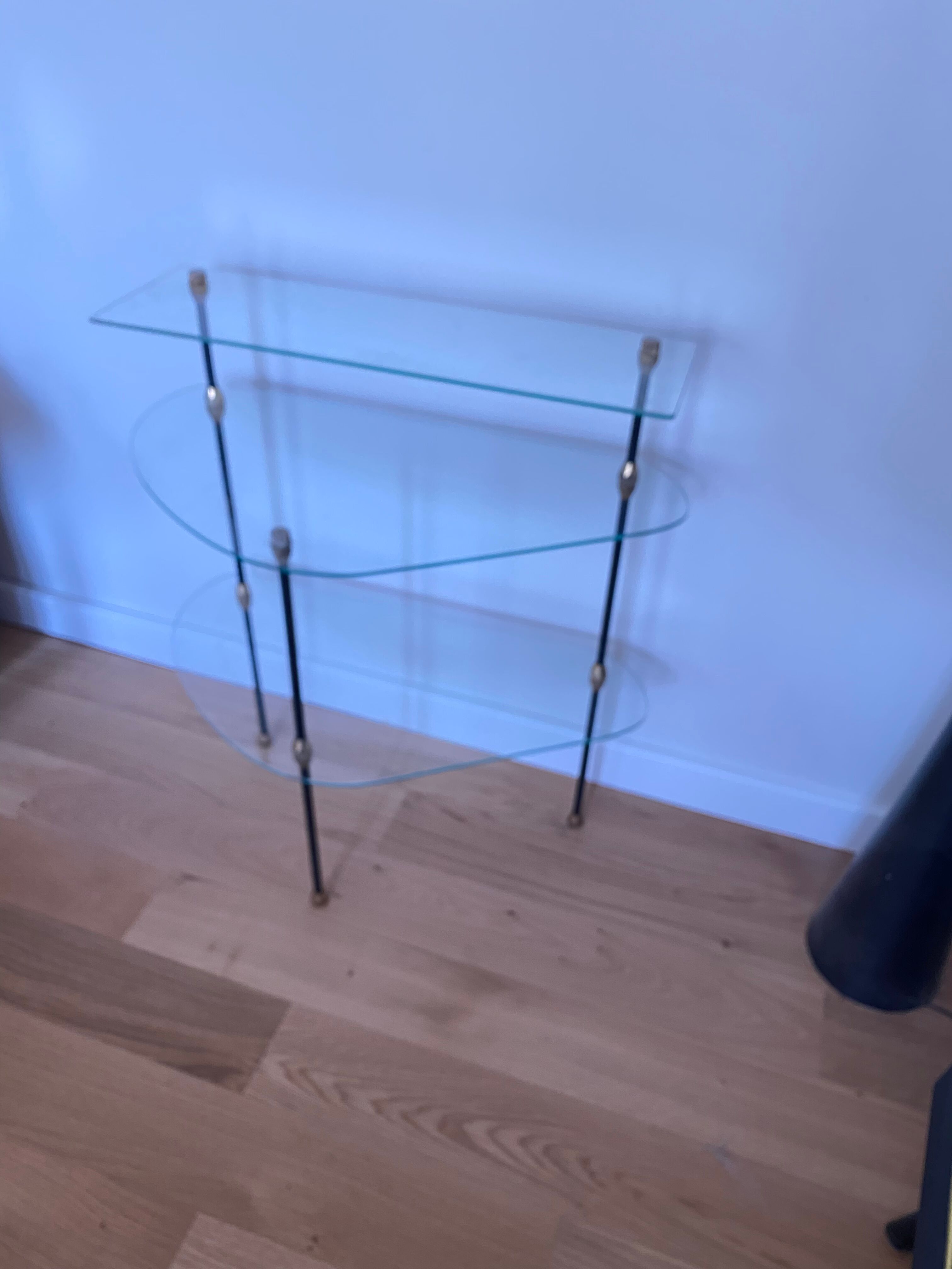 Glass and iron tripod console 1950