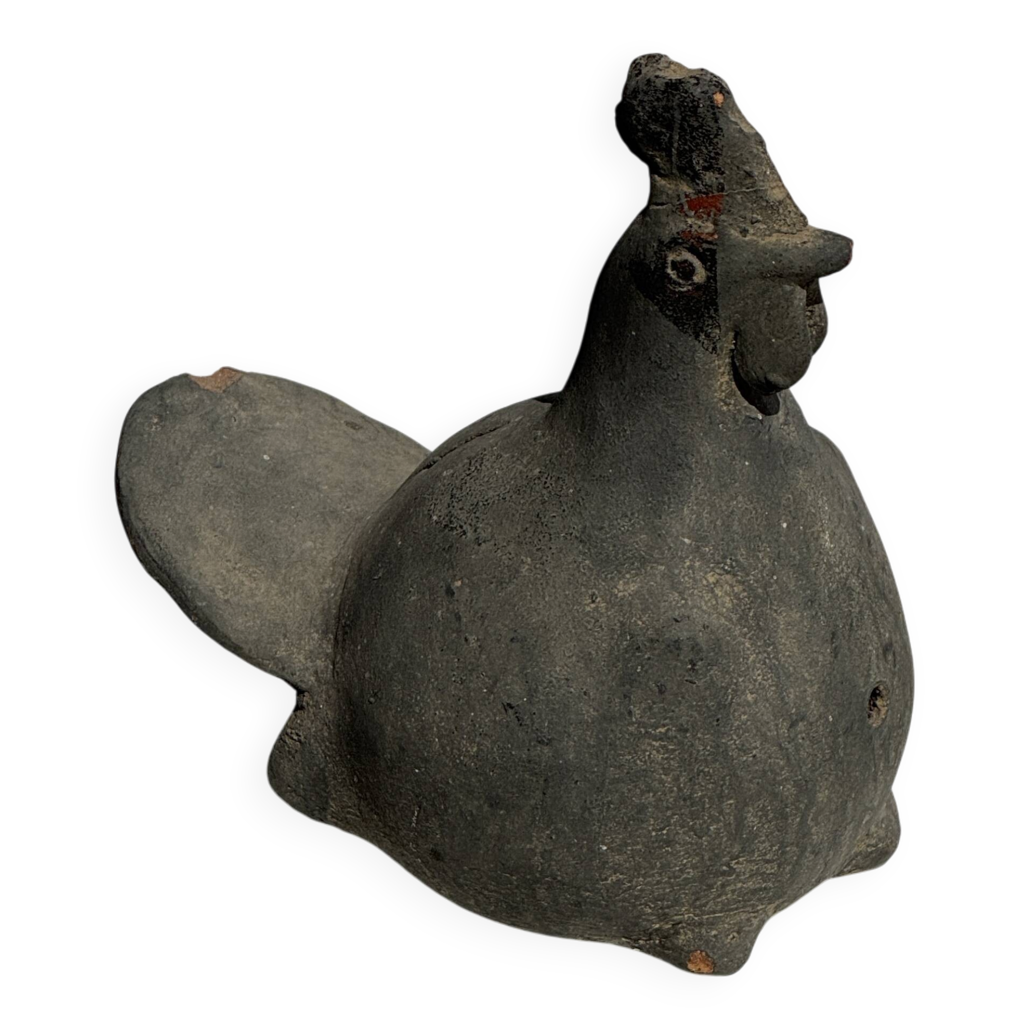 Petite poule en terre cuite, travail artisanal indonésien ancien H18