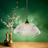 Suspension abat-jour vintage en verre travaillé - collection vaisselle -