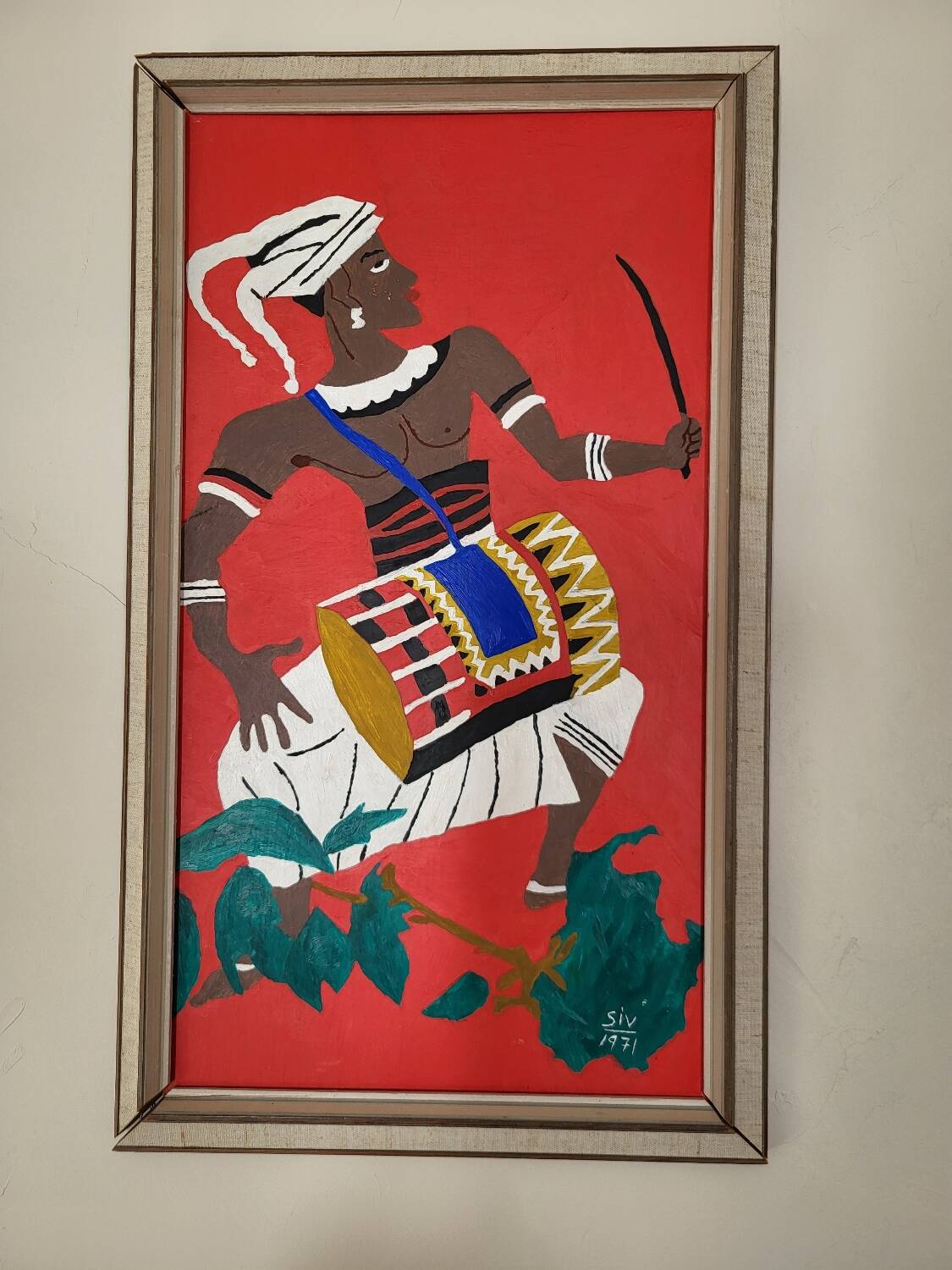 Painting Siv Holme 1971 / African Man Playing a Drum