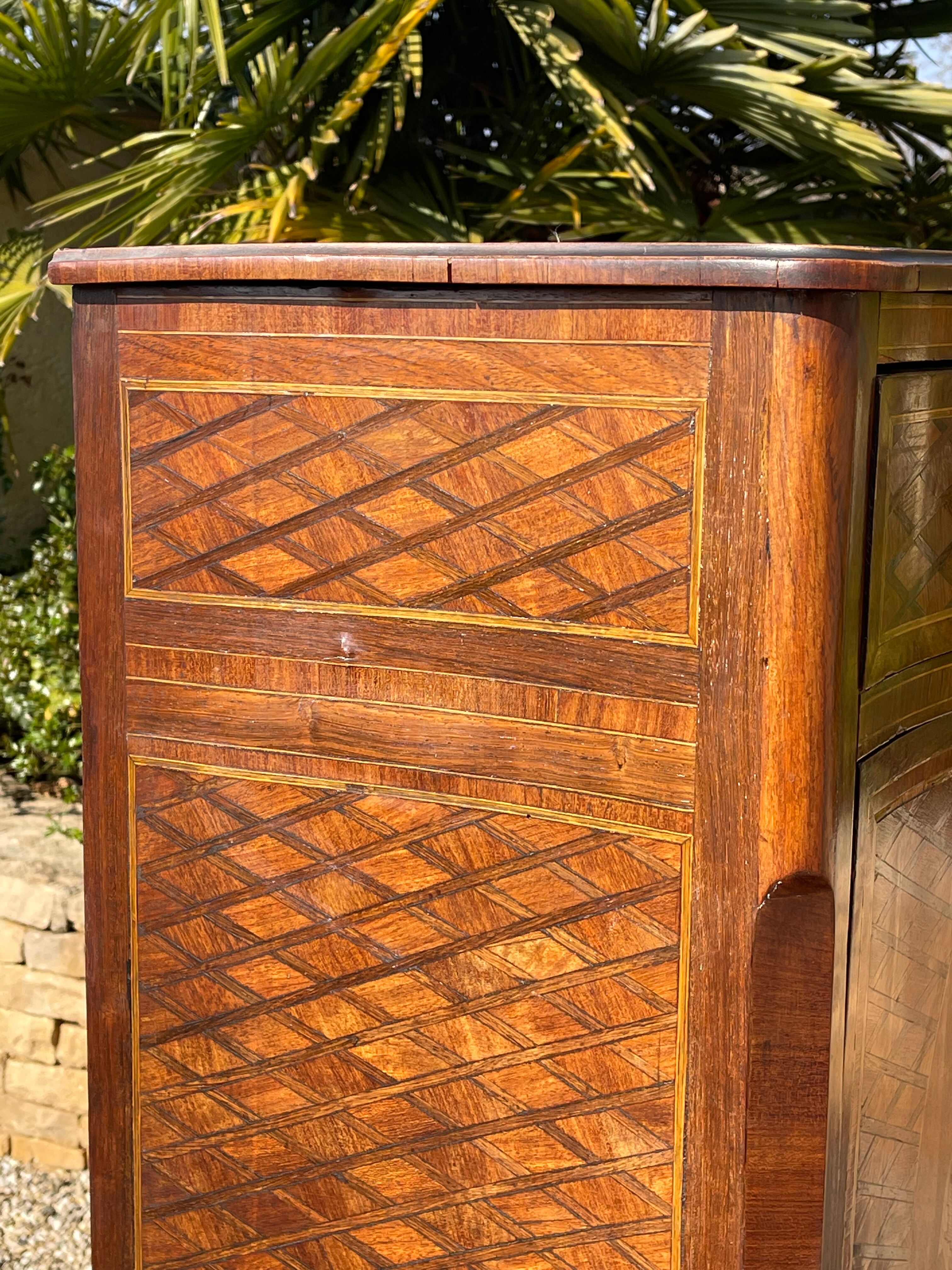Small secretary in Marquetry of Losanges and Bronze