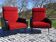 Paire vintage de fauteuils rouge et noir