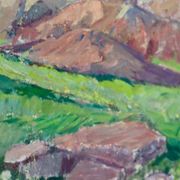 Mid-century oil painting "Mountain Scene"