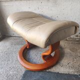 Footrest leather stool and wood relax armchair Sressless
