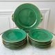 dessert service 12 dessert plates and a green and golden Art Deco cake dish 40s