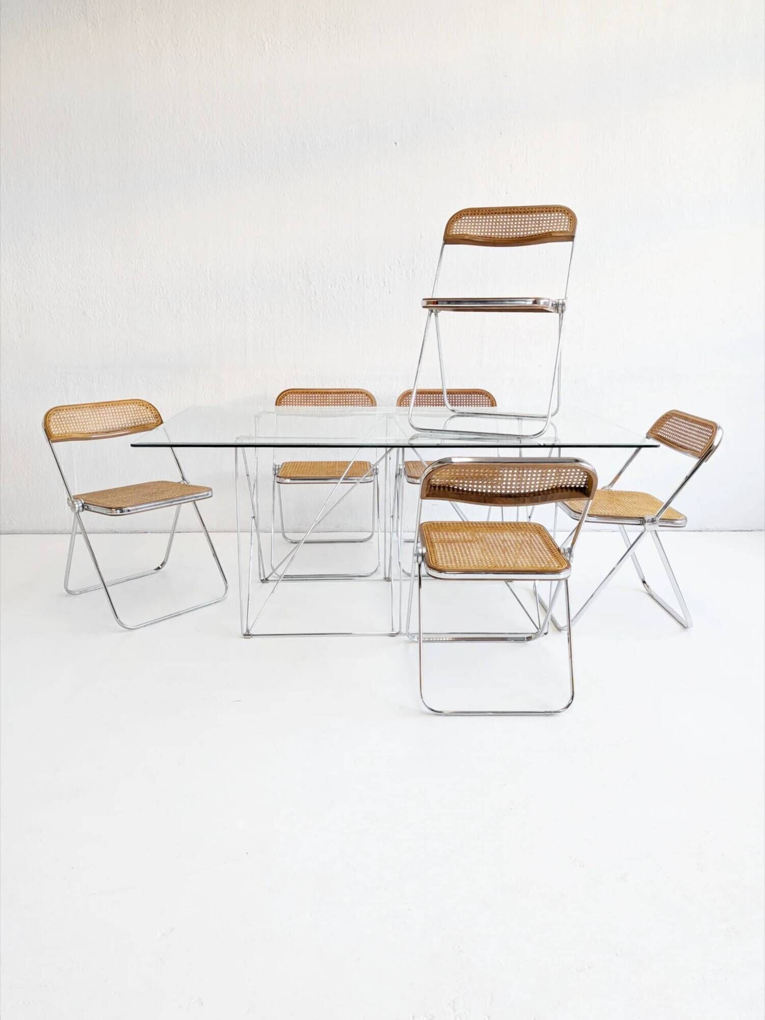 Foldable steel & glass dining table by Max Sauze 1970s
