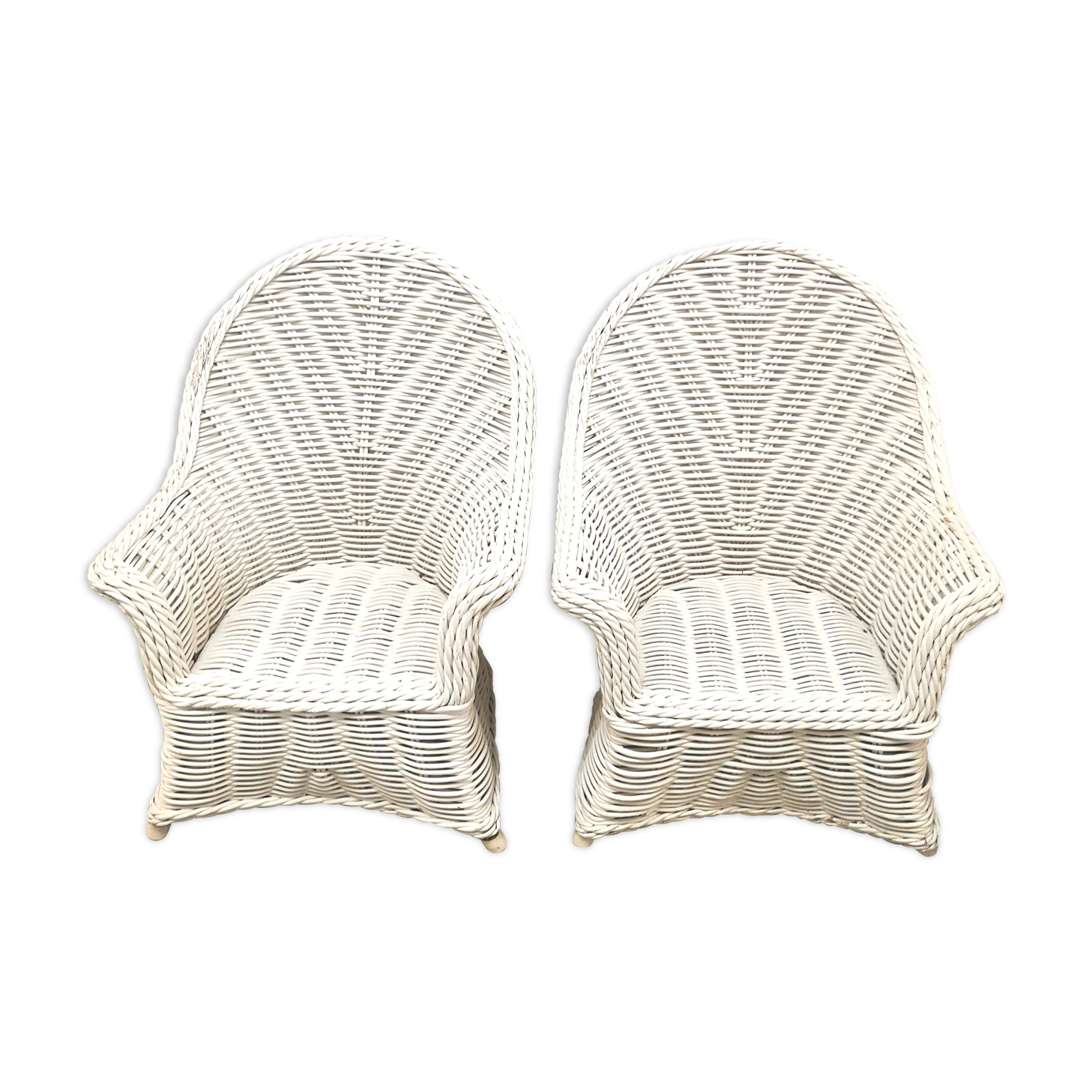 Pair of white rattan armchairs