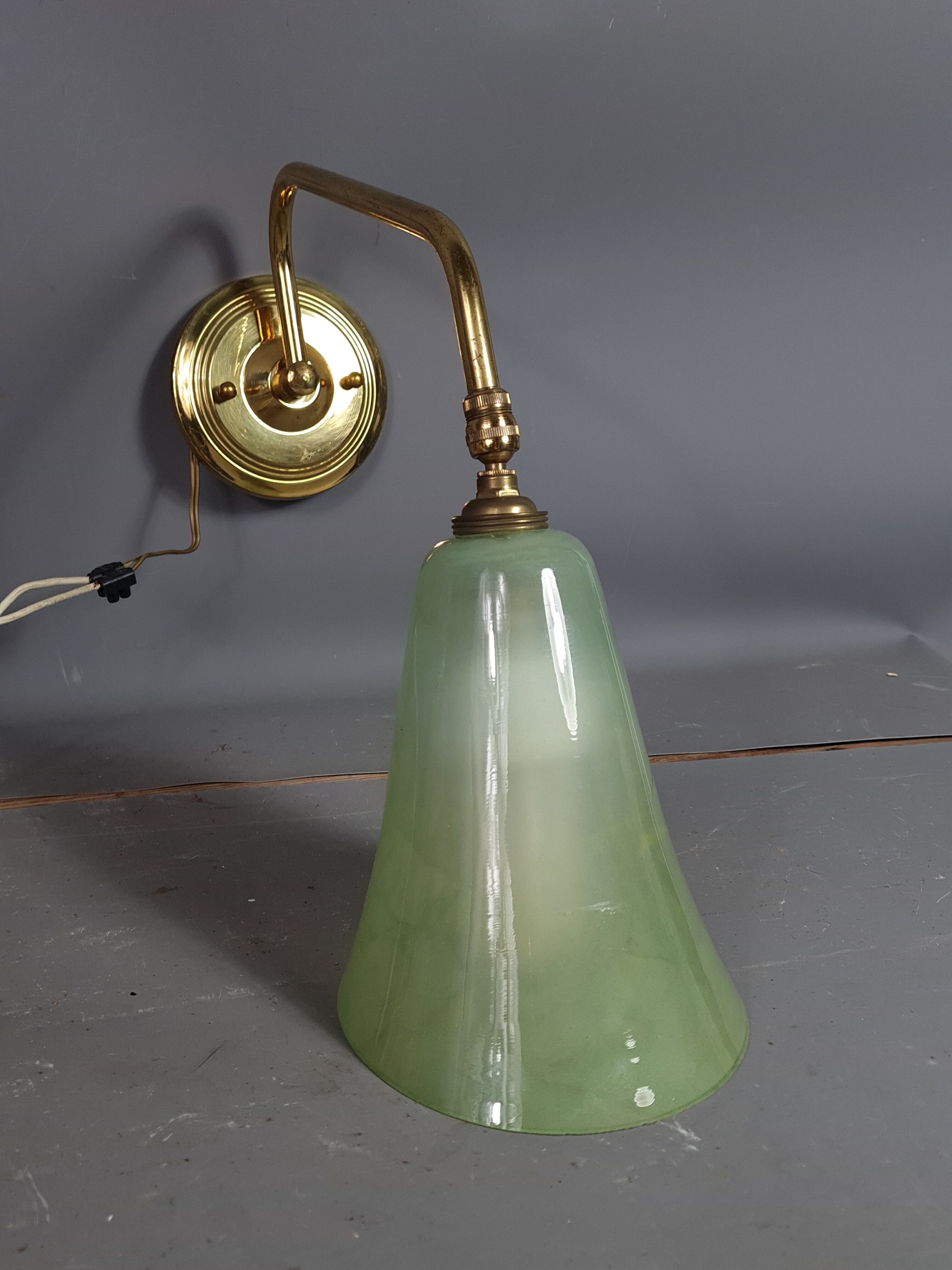 Wall lamp glass & brass vintage 50s